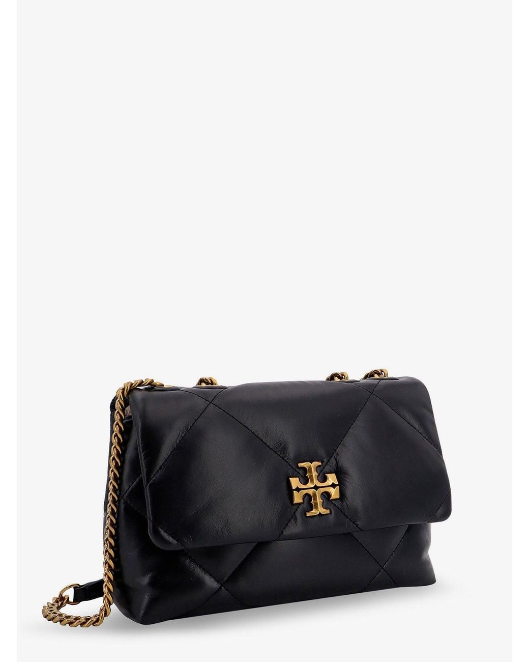 Tory Burch Black Kira Matelassé Leather Shoulder Bag With Metal Logo