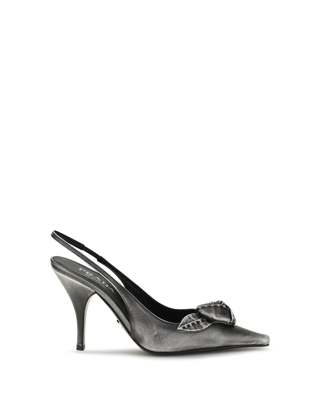 Prada Metallic Floral-Detail Leather Slingback Pumps