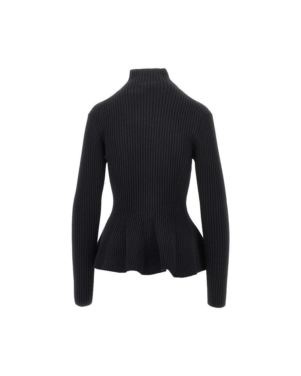 Alaïa Black Ribbed Wool Peplum Cardigan