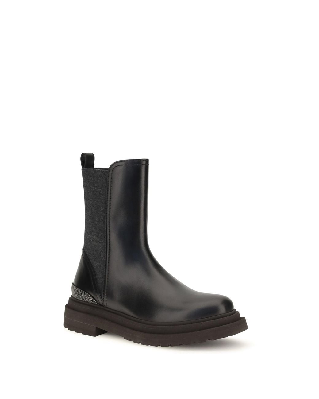 Brunello Cucinelli Black Leather Chelsea Ankle Boots