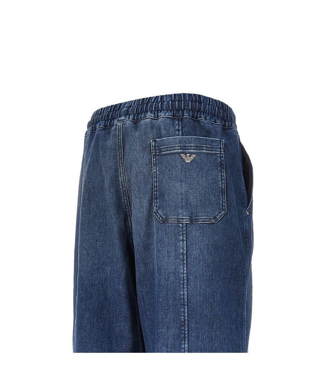 Emporio Armani Blue Stretch Denim Loose Fit Pants for men