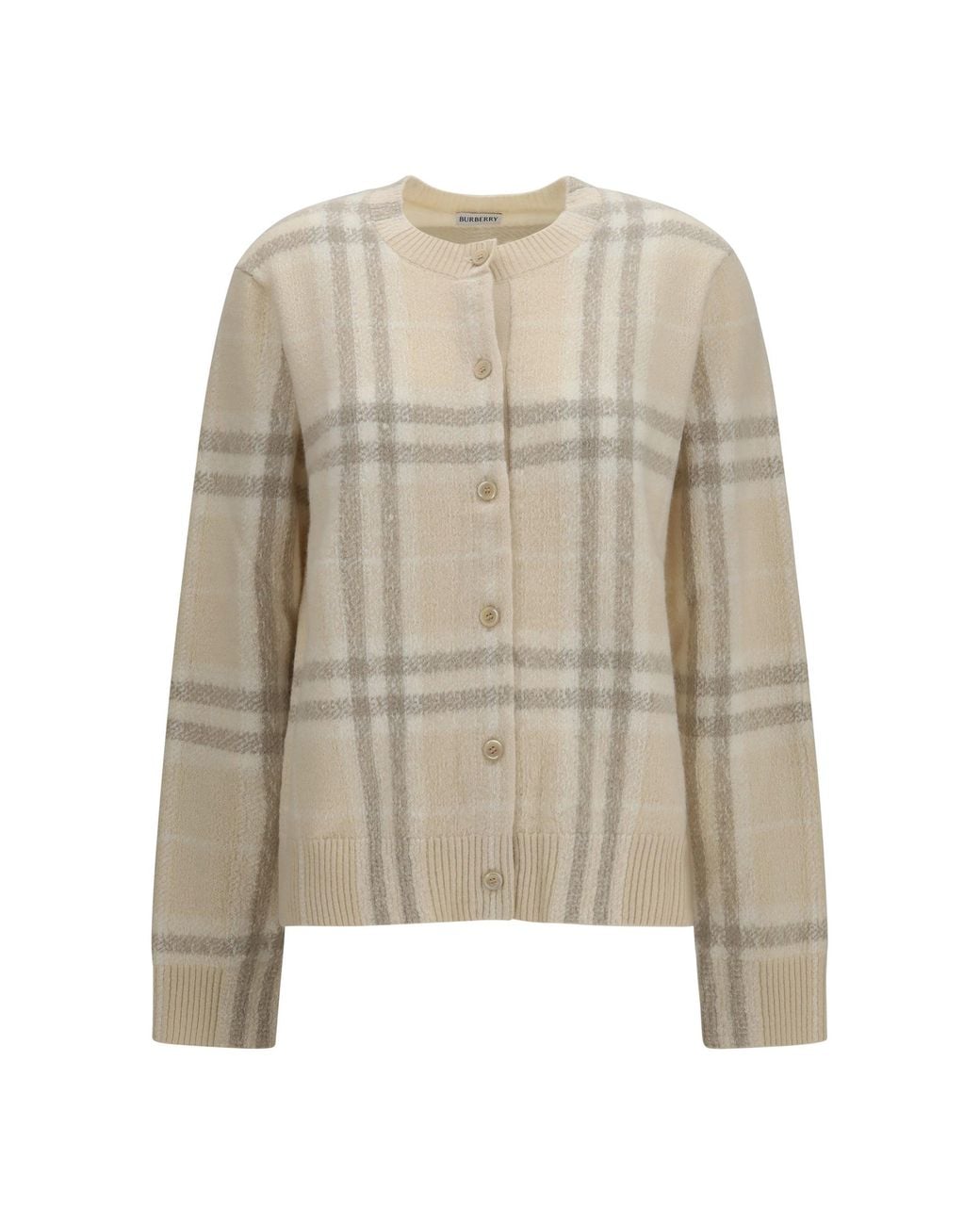 Burberry White Check Cashmere Cardigan Ecru