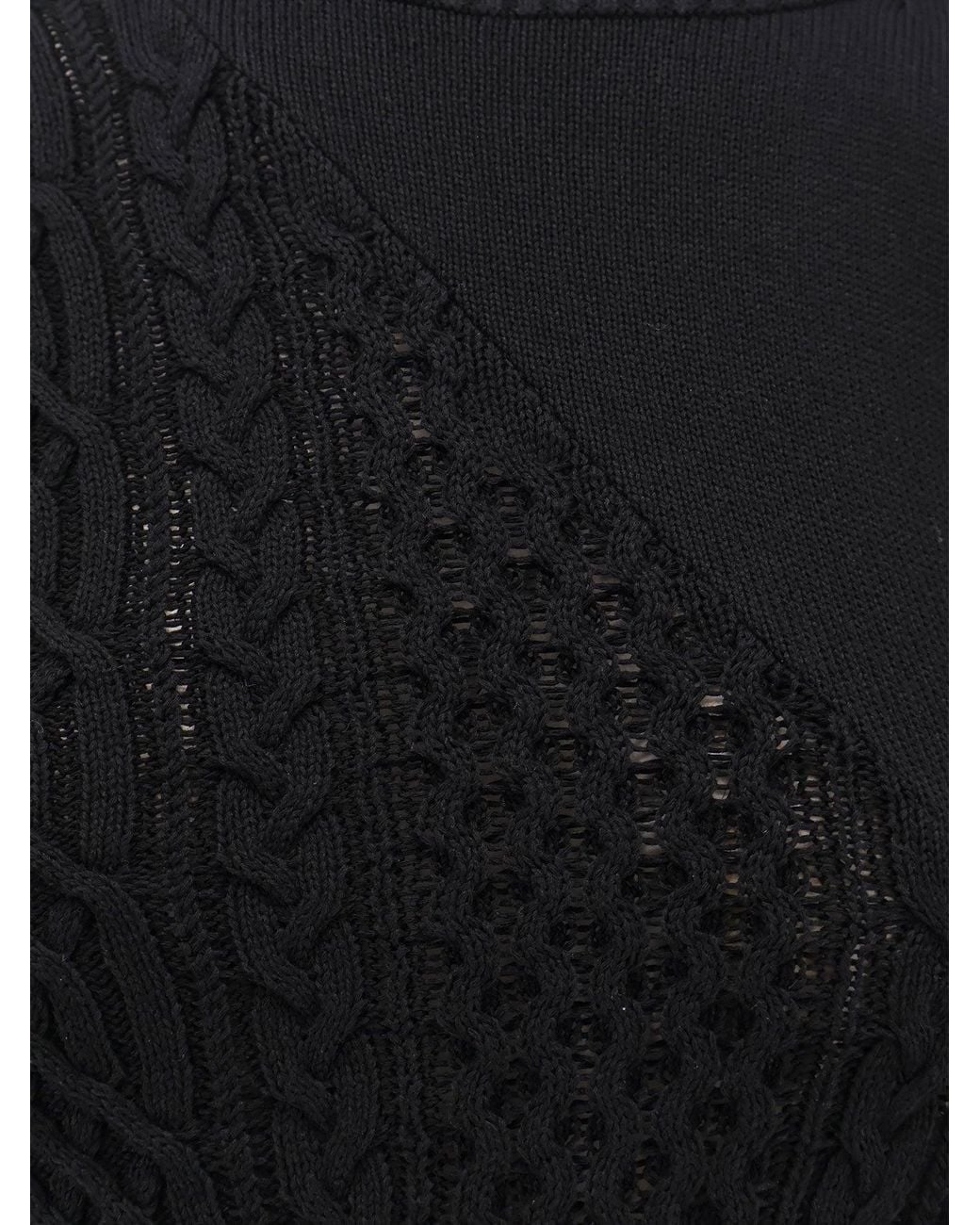 Sacai Black Cotton Blend Asymmetrical Sweater