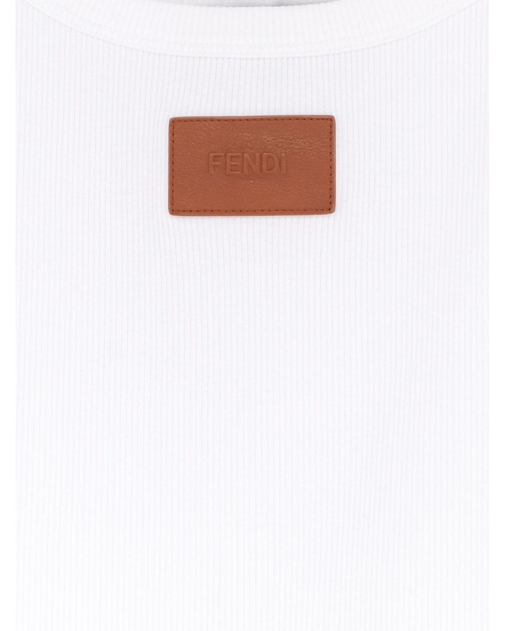 Fendi White Ribbed Cotton Tank Top