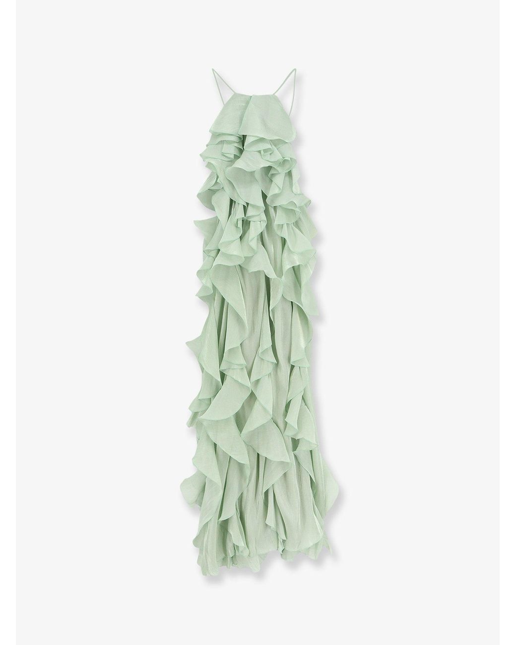 ACTUALEE Green Long Dress With Ruffles