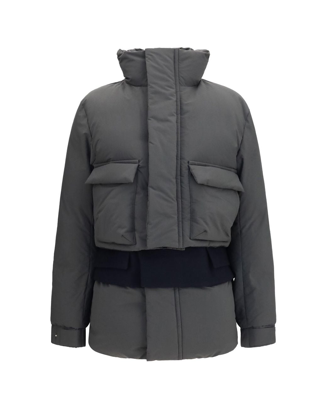 Sacai Gray Double Padded Jacket With Zip Closure