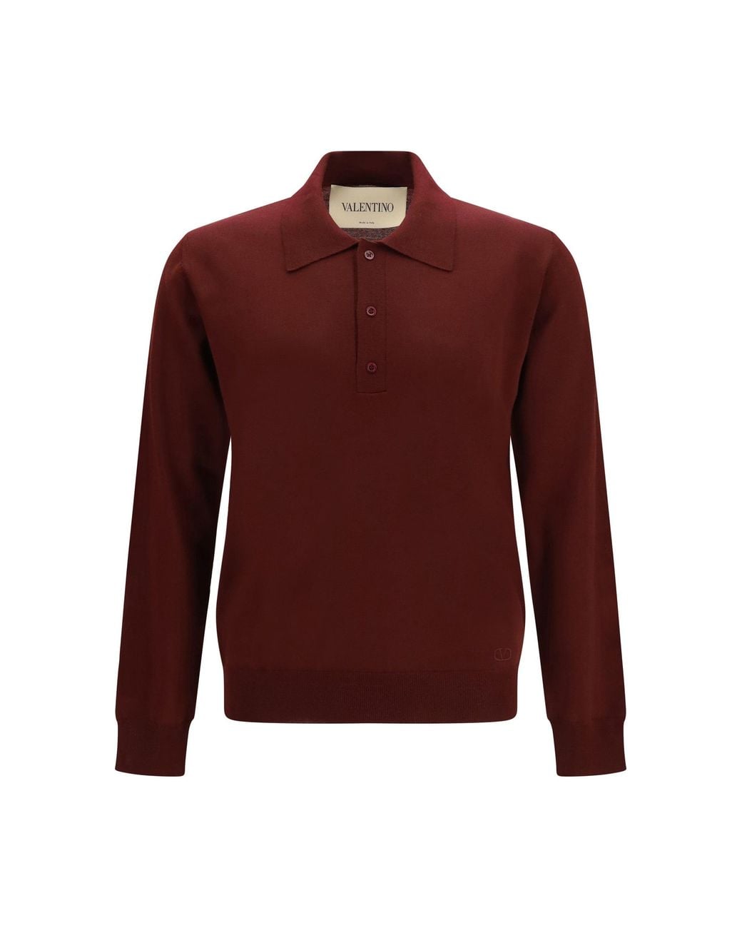 Valentino Red Long-Sleeve Wool Polo Bordeaux for men
