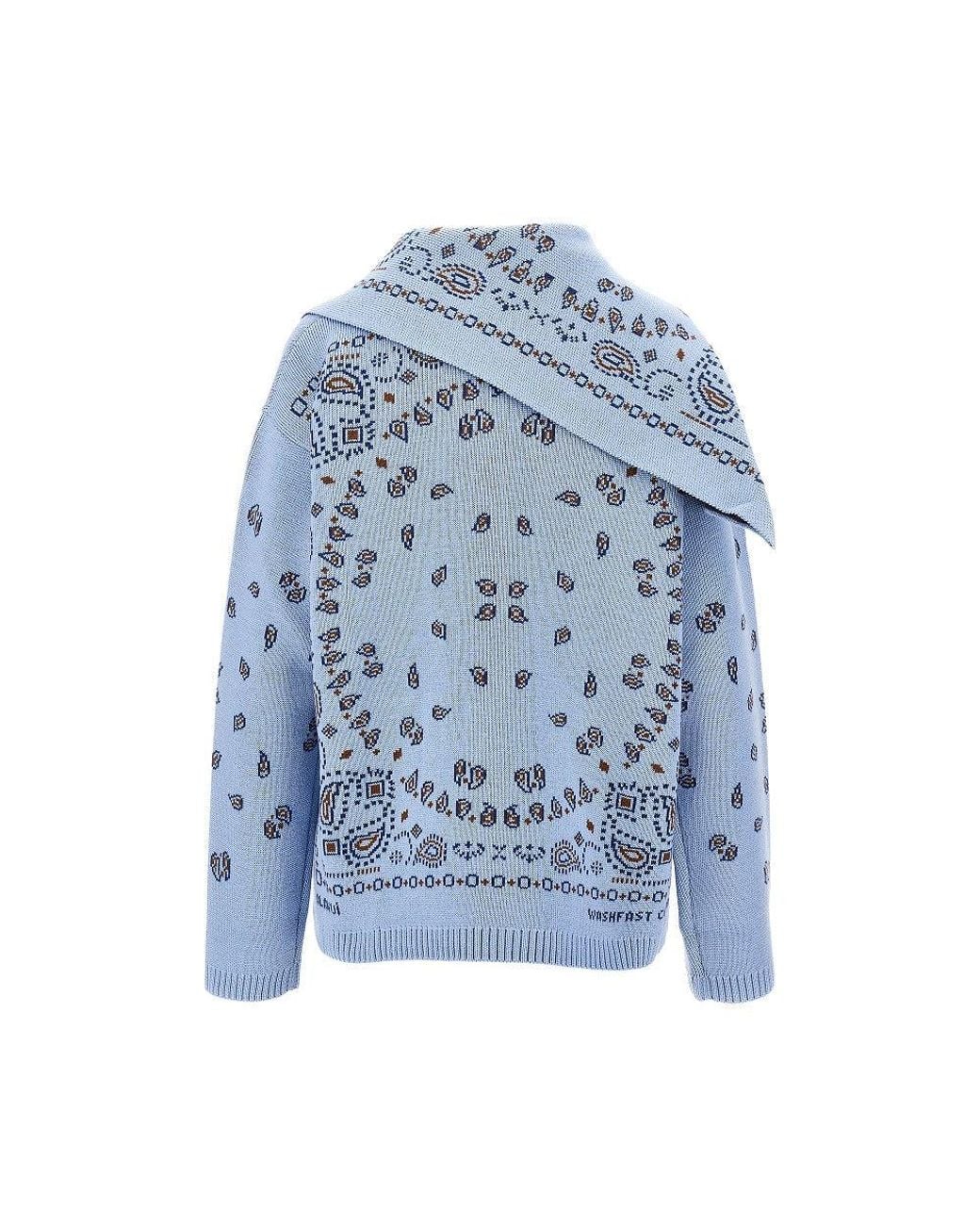 Alanui Blue Sweater With Bandana Jacquard Motif
