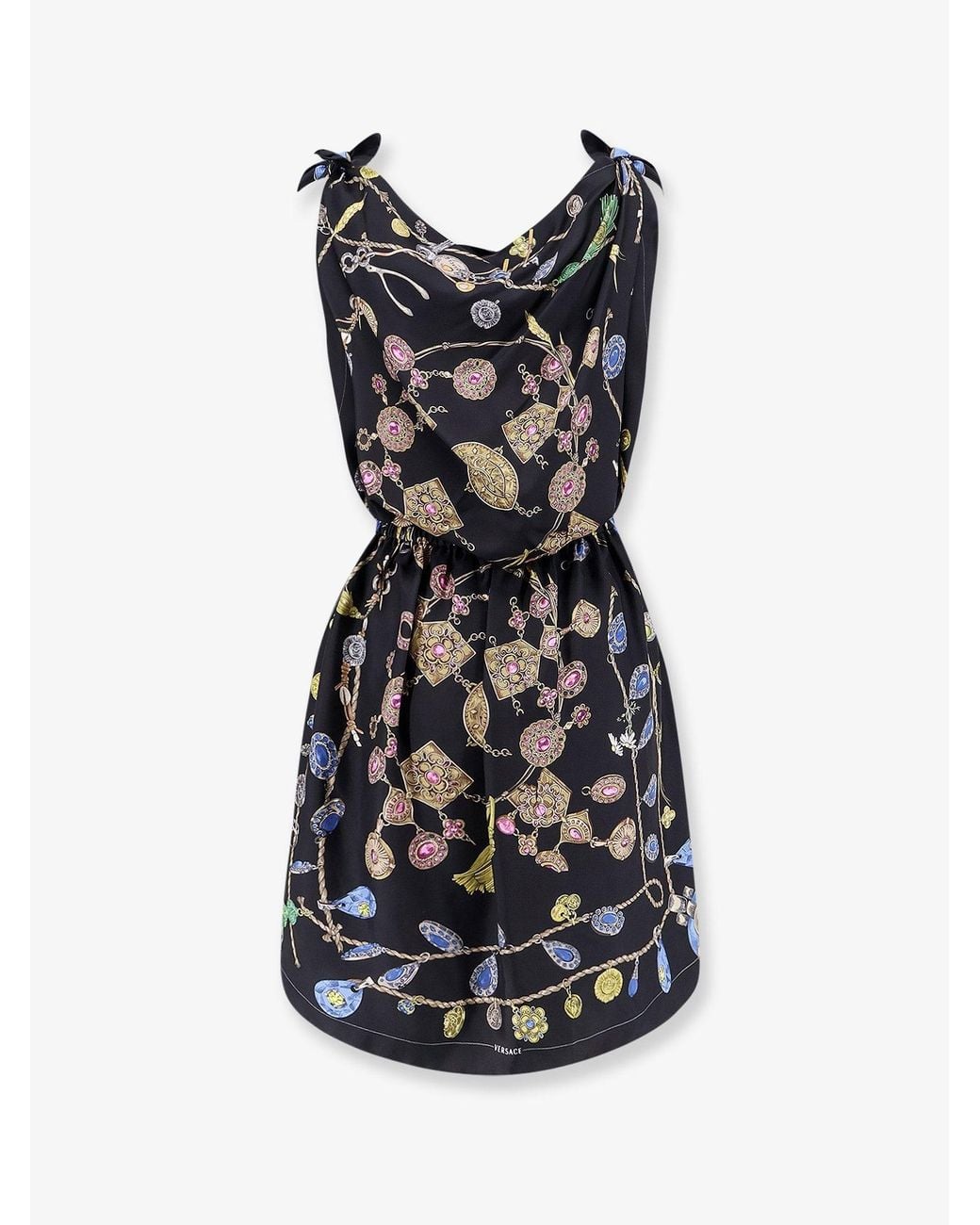 Versace Black Broken Jewels Print Silk Mini Dress