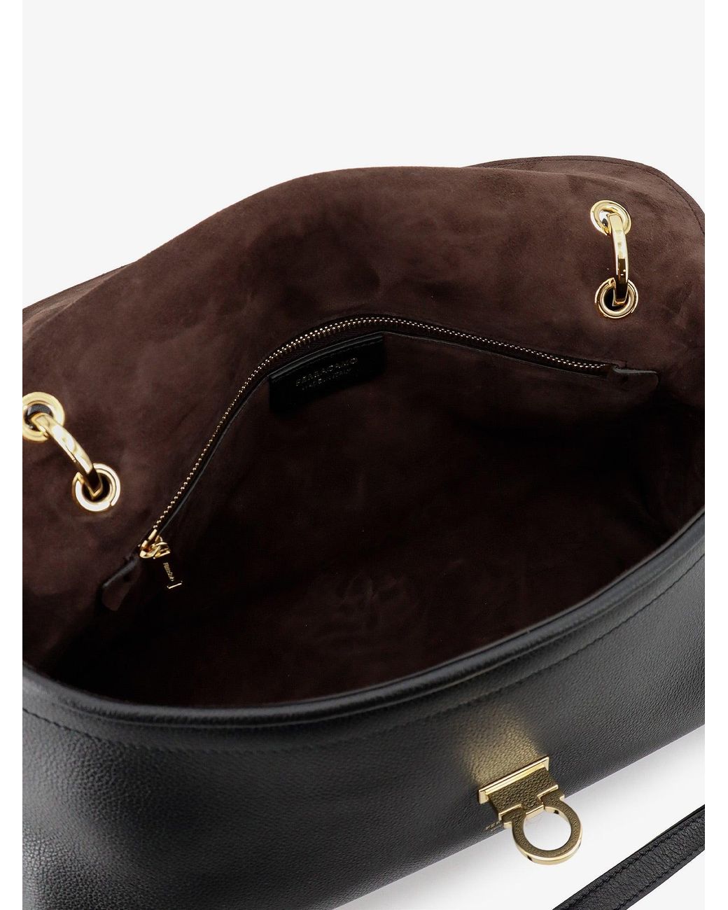 Ferragamo Black Leather Shoulder Bag With Gancini Detail