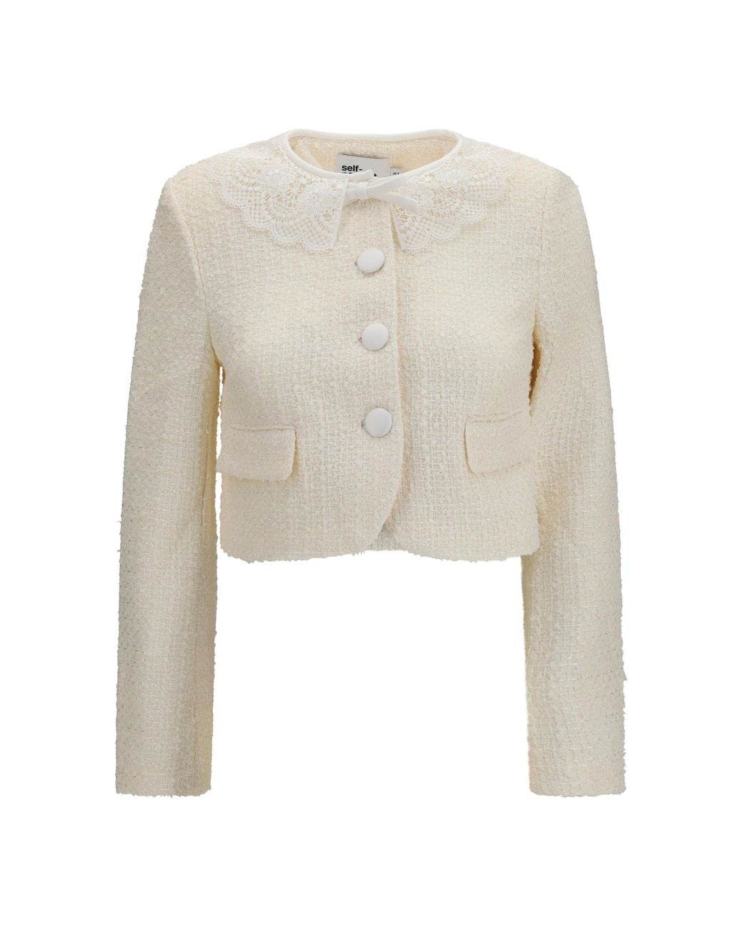 Self-Portrait White Bouclé Jacket Lace Collar