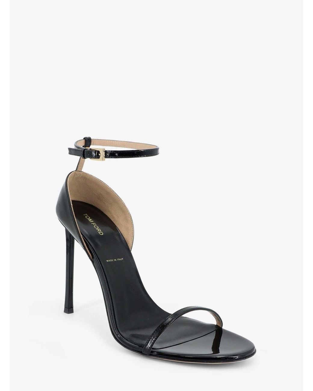 Tom Ford White Vertigo Patent Leather Stiletto Sandals With Ankle Strap