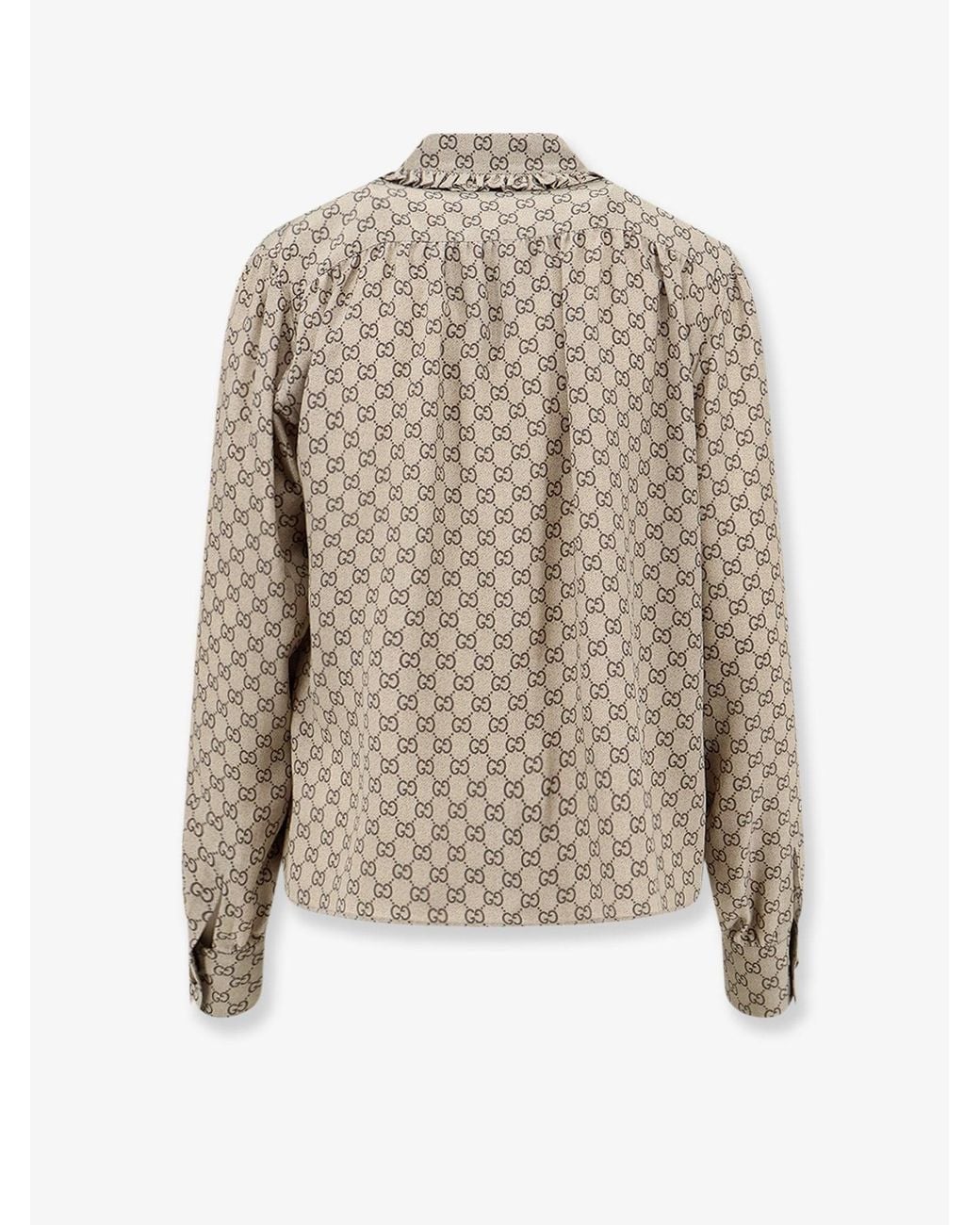 Gucci Natural Primavera Silk Shirt With Gg Print