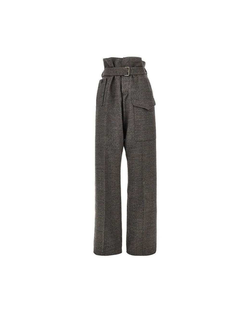 Etro Gray Check Wool Pants With Belt