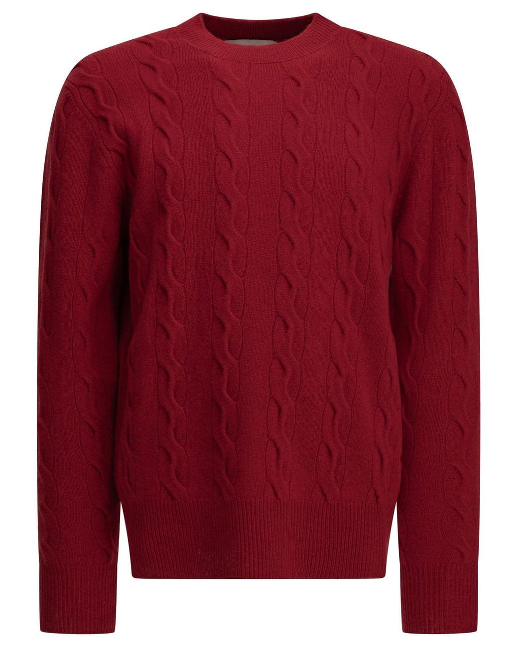 AMI Red Crew-Neck Cable-Knit Sweater for men