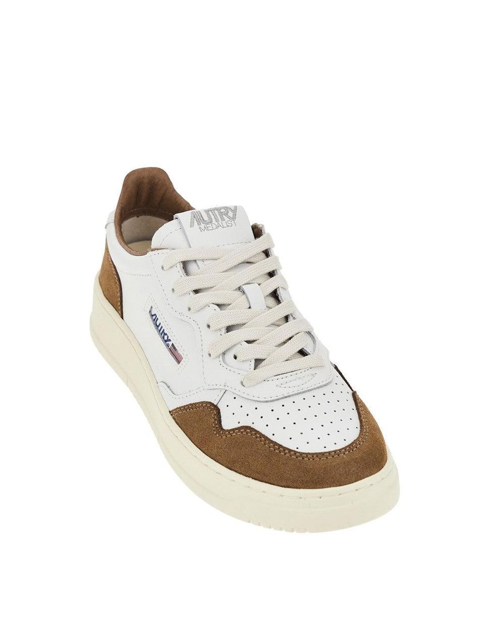 Autry White Medalist Low Leather Sneaker With Logo Patch And Suede Inserts for men