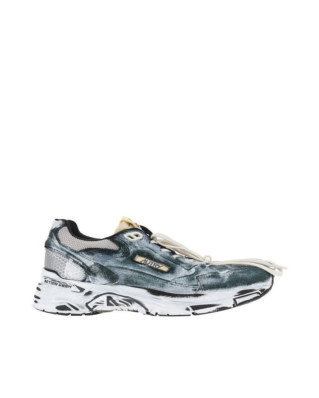 Autry Blue 'Hyperway' Suede Leather And Mesh Sneakers for men