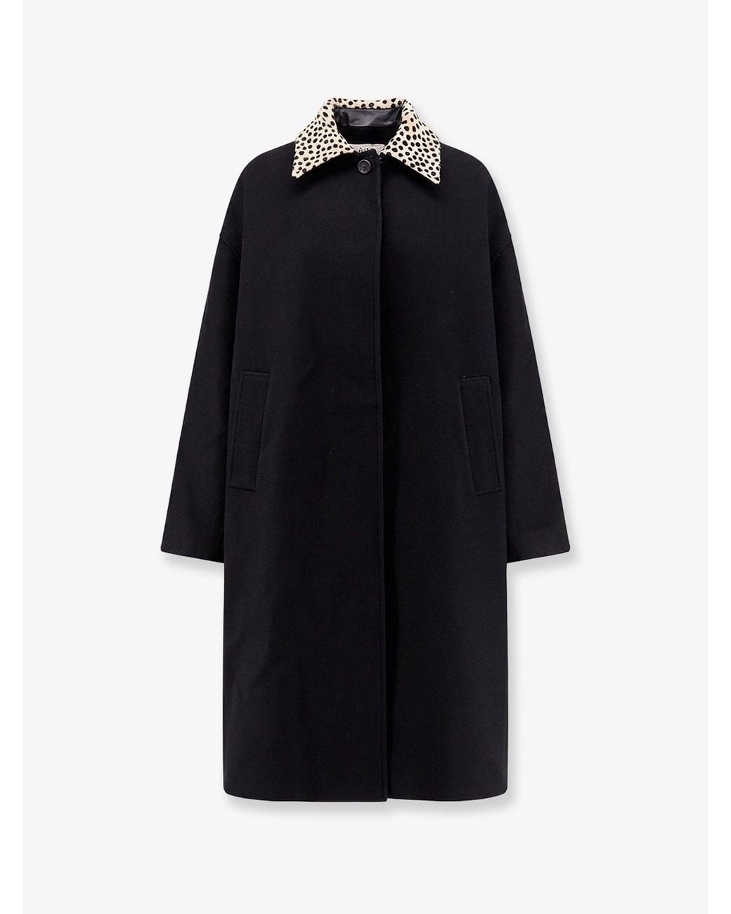 Rohe Blue Wool Coat With Cheetah-Print Calf Hair Collar