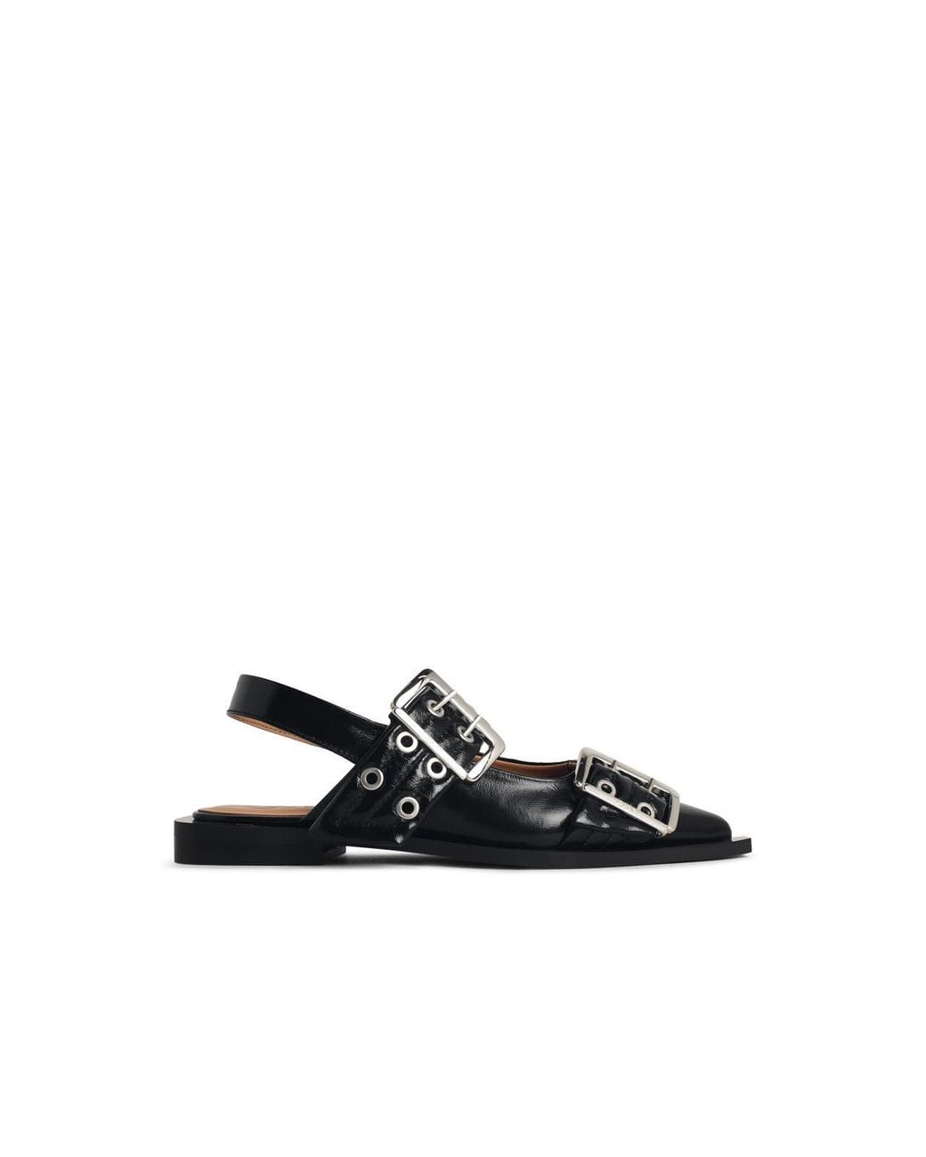 Ganni White Ballet Flats Faux Leather Buckle