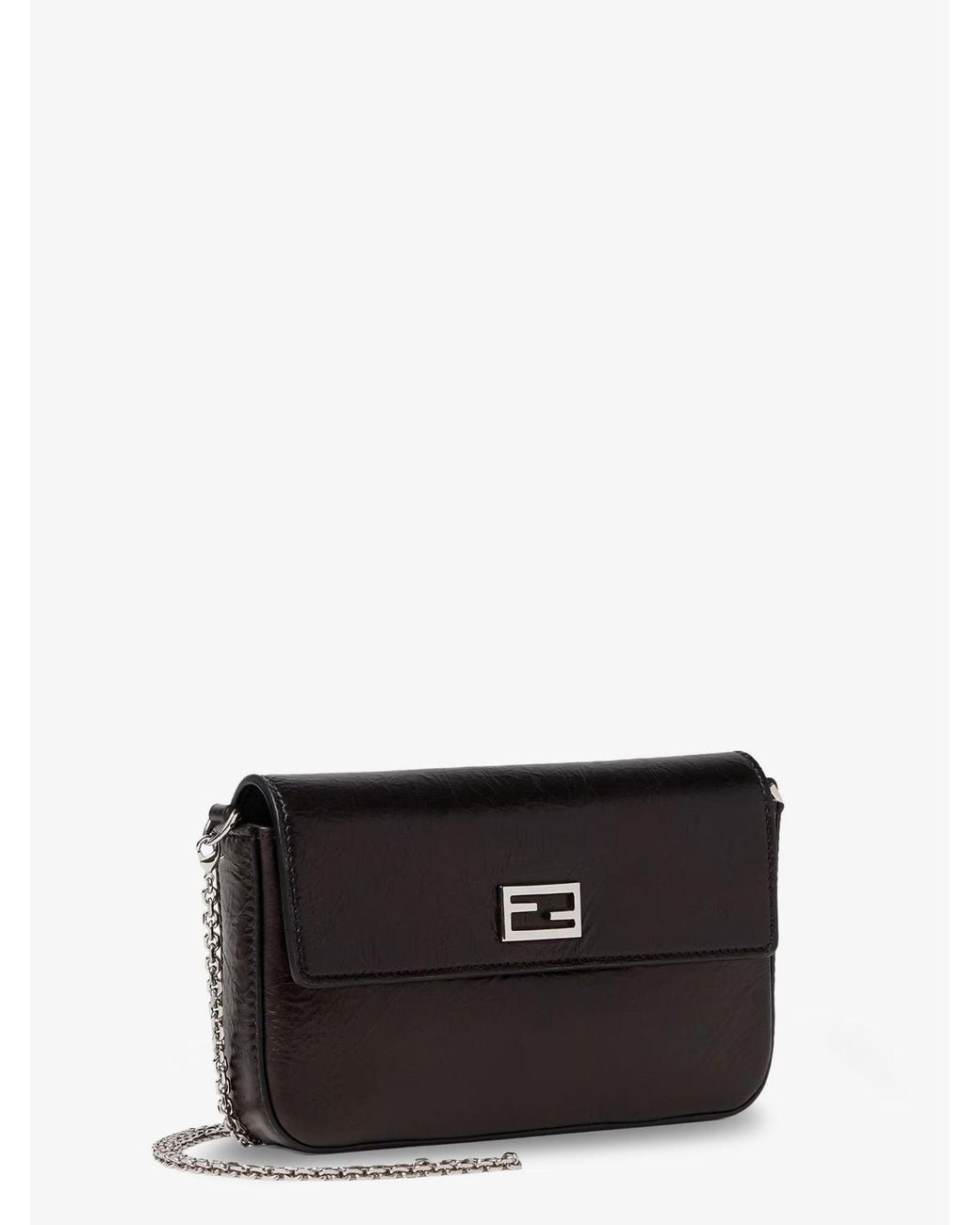 Fendi Black Crackled Leather Wallet On Chain Tube Crossbody Bag