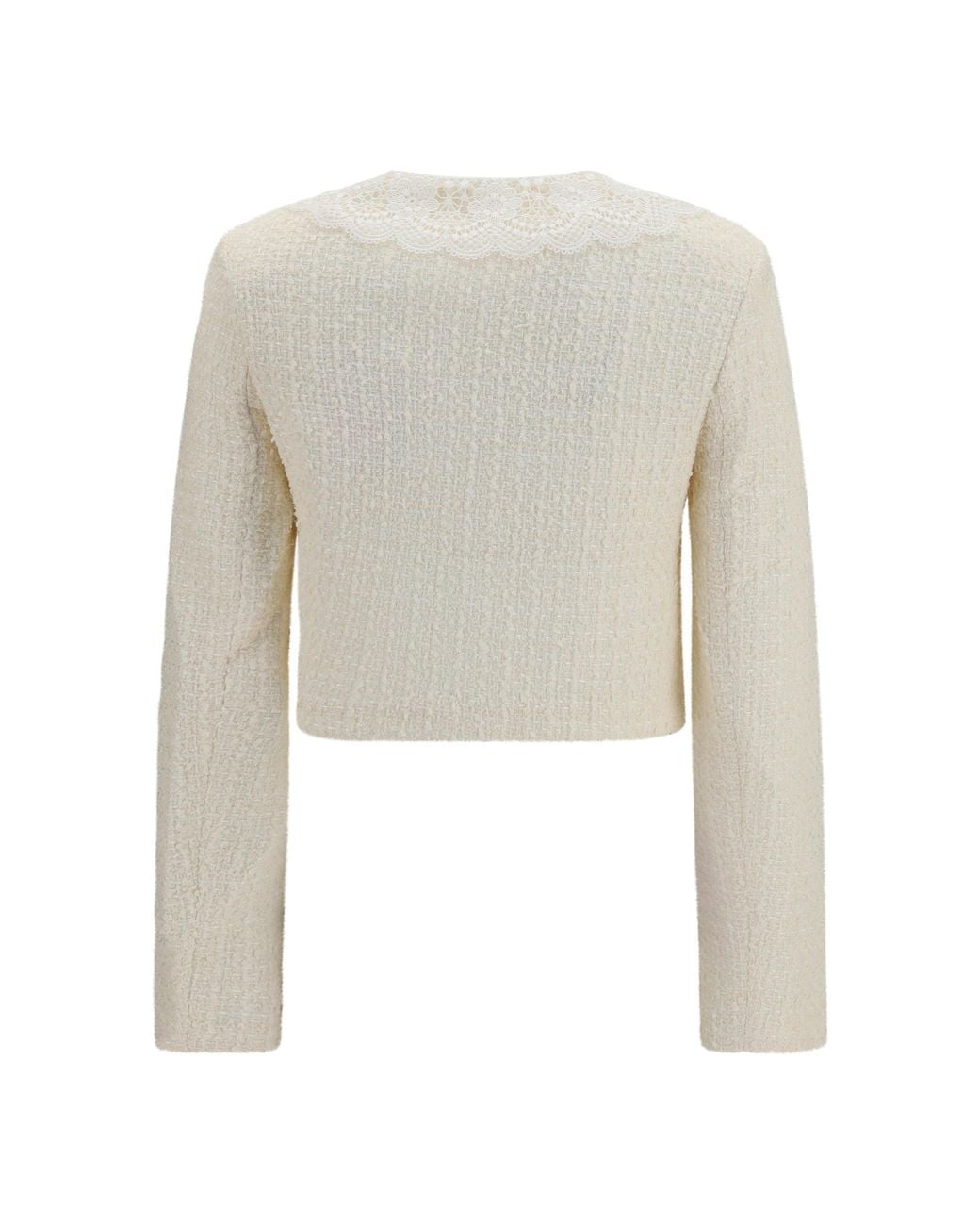 Self-Portrait White Bouclé Jacket Lace Collar