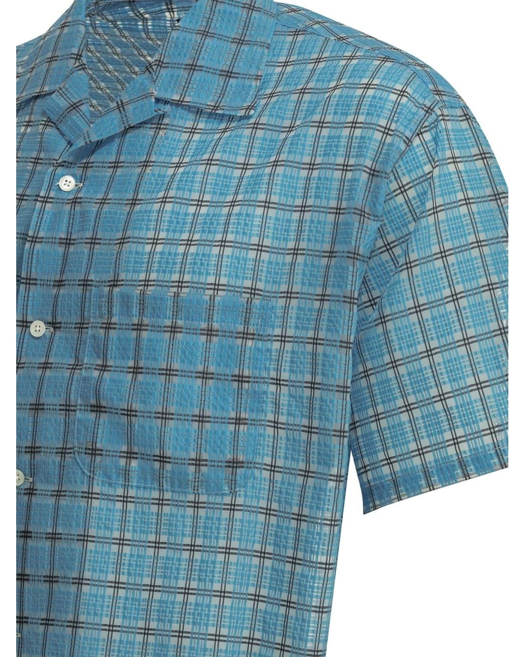 Beams Plus Blue "Open Collar Nylon Airy Plaid" Casual Shirt for men