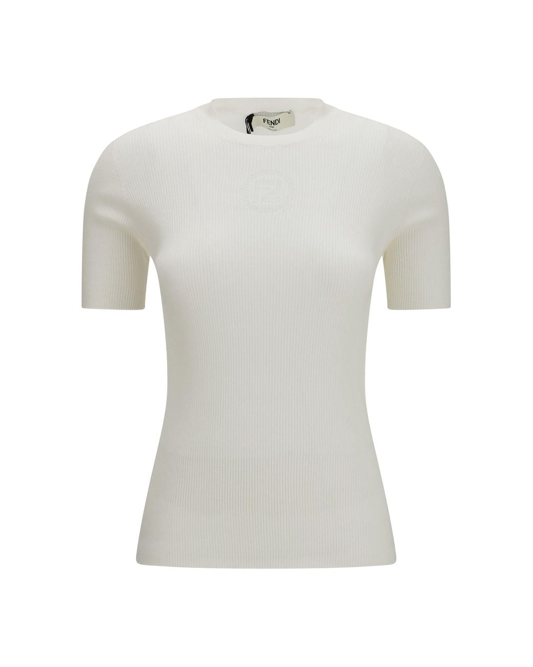 Fendi White Short-Sleeve Cotton Sweater