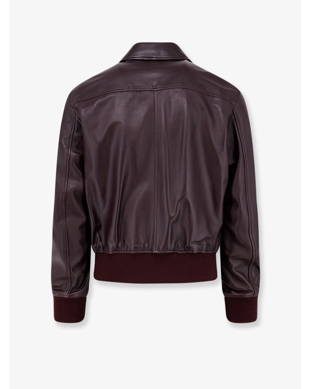 AMI Brown Bordeaux Leather Jacket for men
