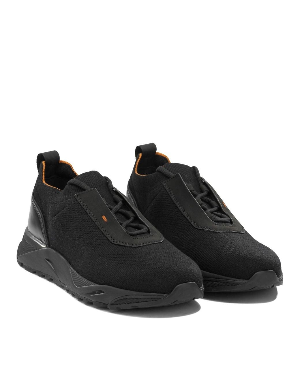 Santoni Black Low-Top Sneakers Made Of Mesh And Leather for men