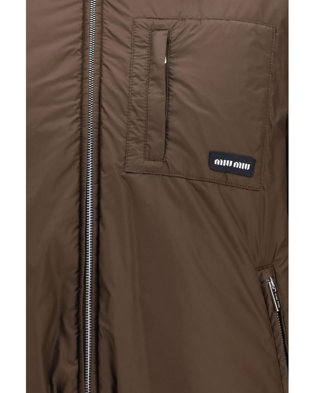 Miu Miu Brown Short Ripstop Down Jacket Cacao