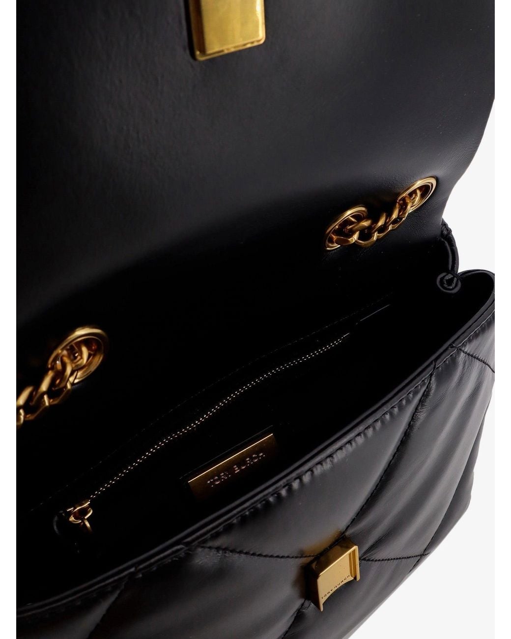 Tory Burch Black Kira Matelassé Leather Shoulder Bag With Metal Logo