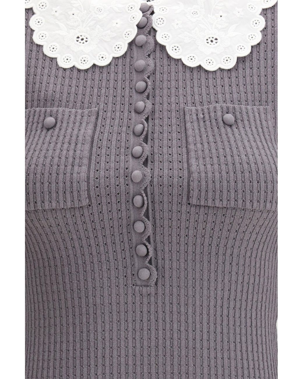Self-Portrait Blue Knit Top Lace Collar