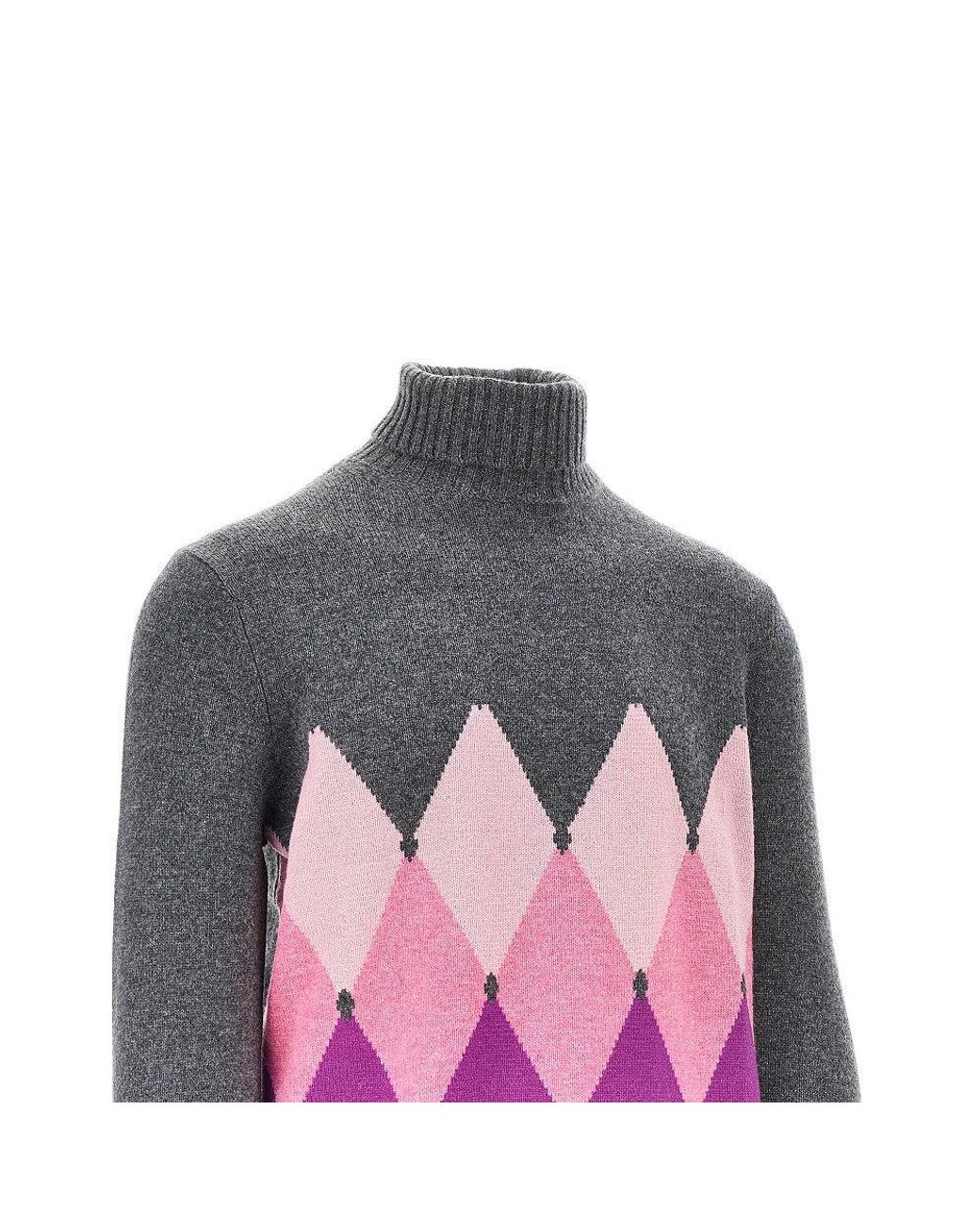 Ballantyne Gray Diamond-Shaped Cashmere Turtleneck Sweater for men
