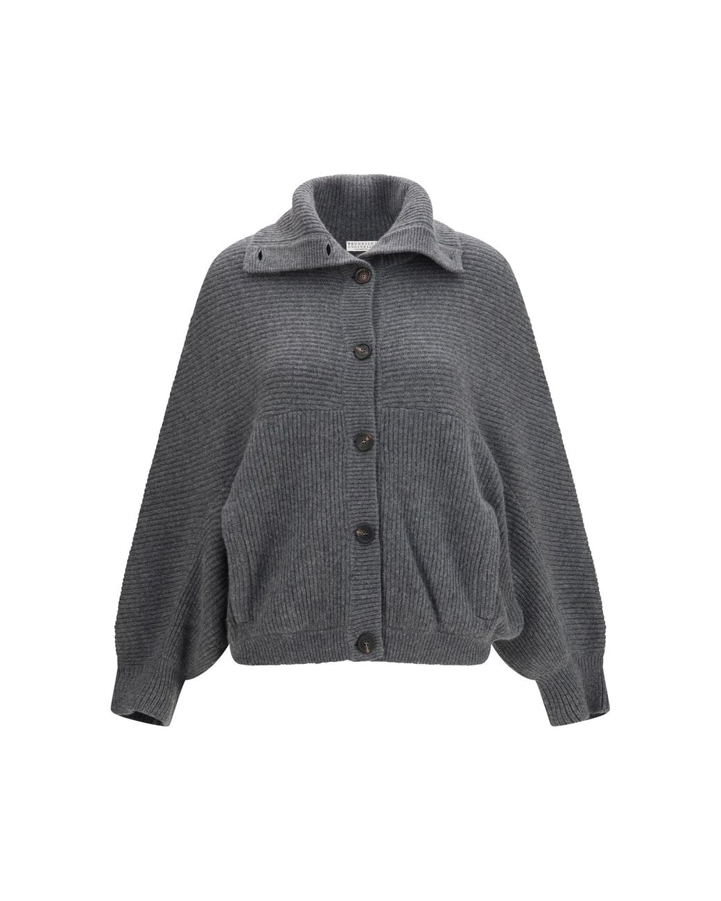 Brunello Cucinelli Gray High Neck Cashmere Cardigan