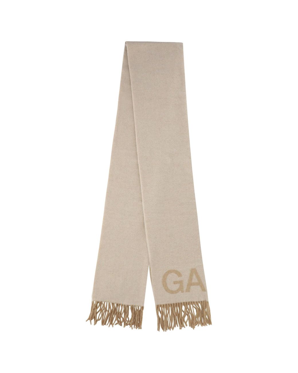 Ganni White Fringed Wool Scarf