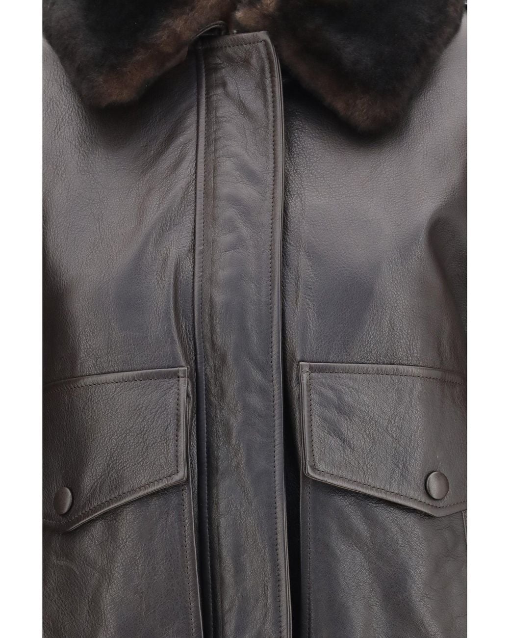 Loulou de Saison Black Russo Leather Bomber Coffee/Dark
