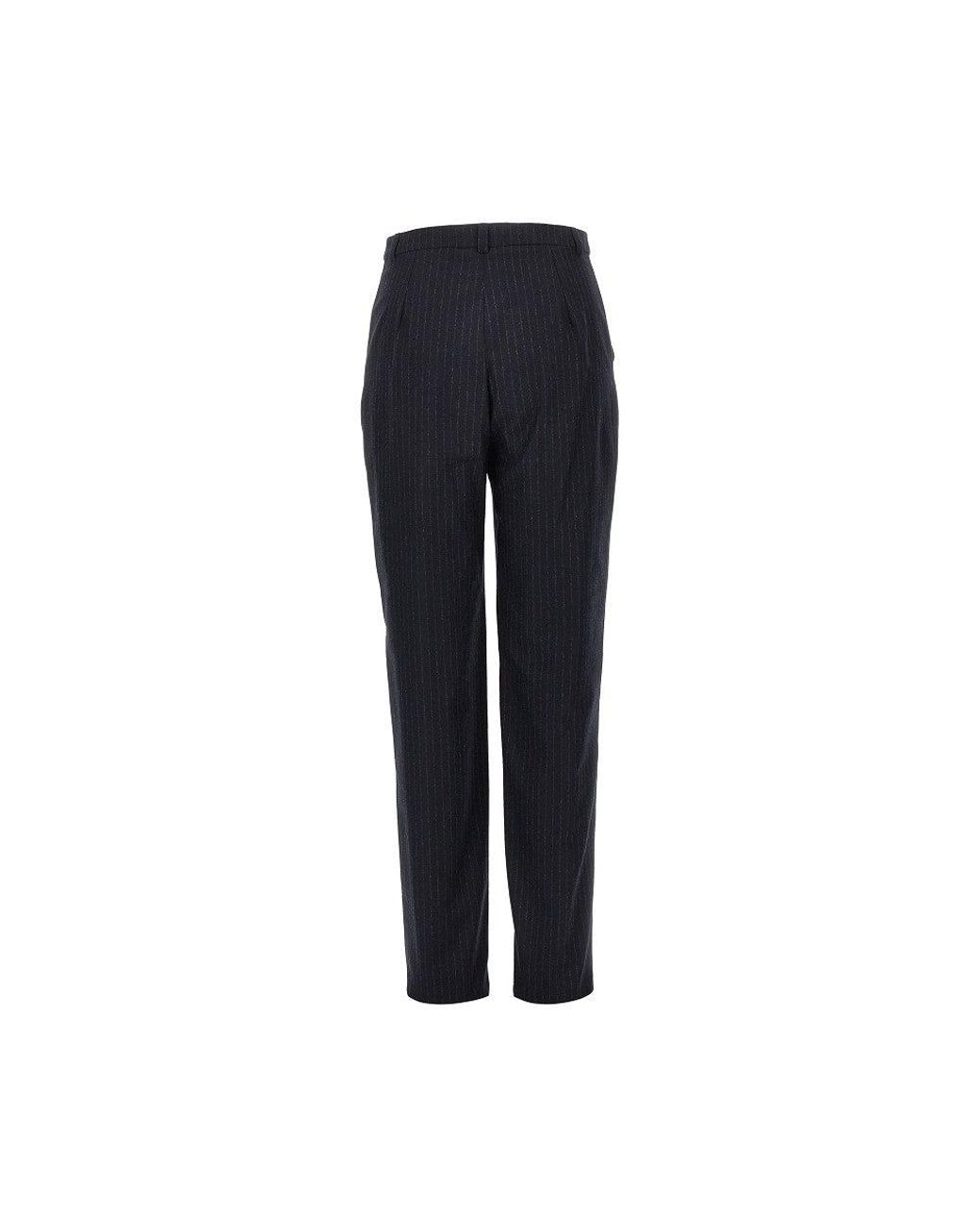 Emporio Armani Blue Wool-Blend Pants With Pinstriped Motif