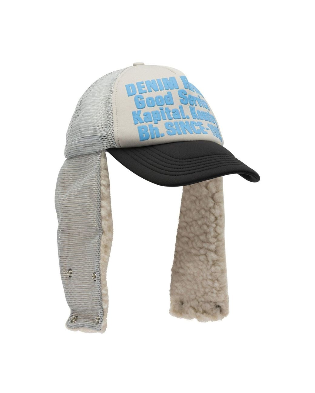 Kapital Blue Denim Repair Service Lumber Trucker Hat for men