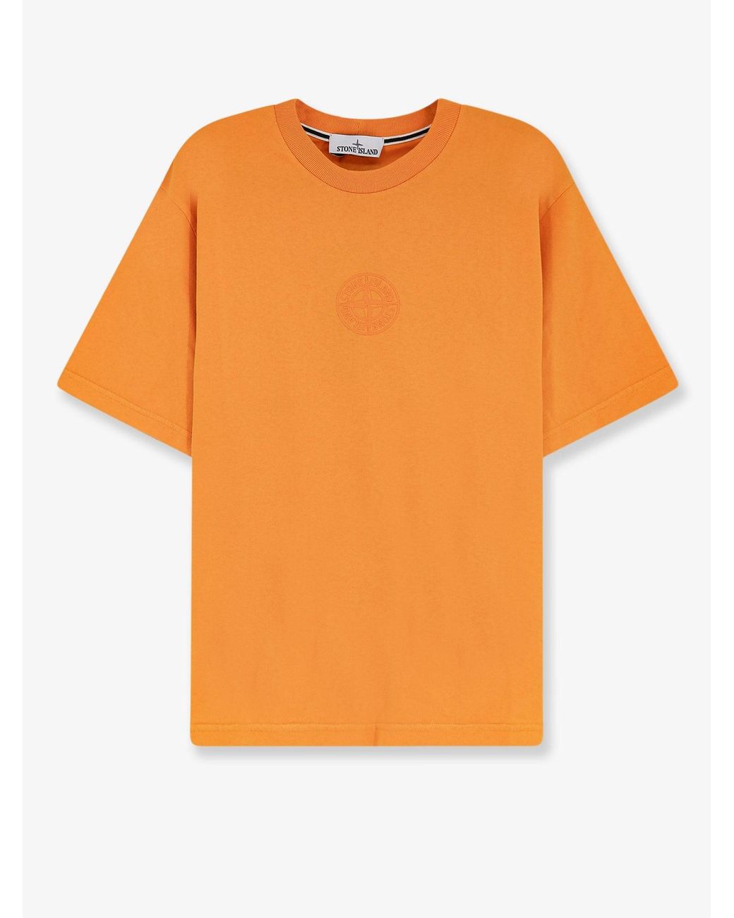 Stone Island Orange Cotton T-Shirt With Tone-On-Tone Logo Print On The Front for men