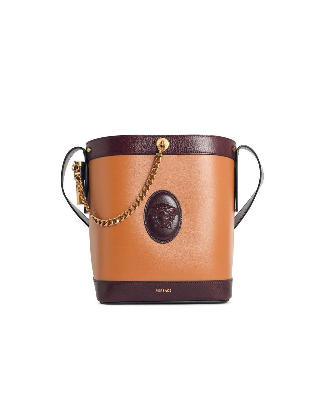 Versace Brown 'Pivot' Small Leather Bucket Bag
