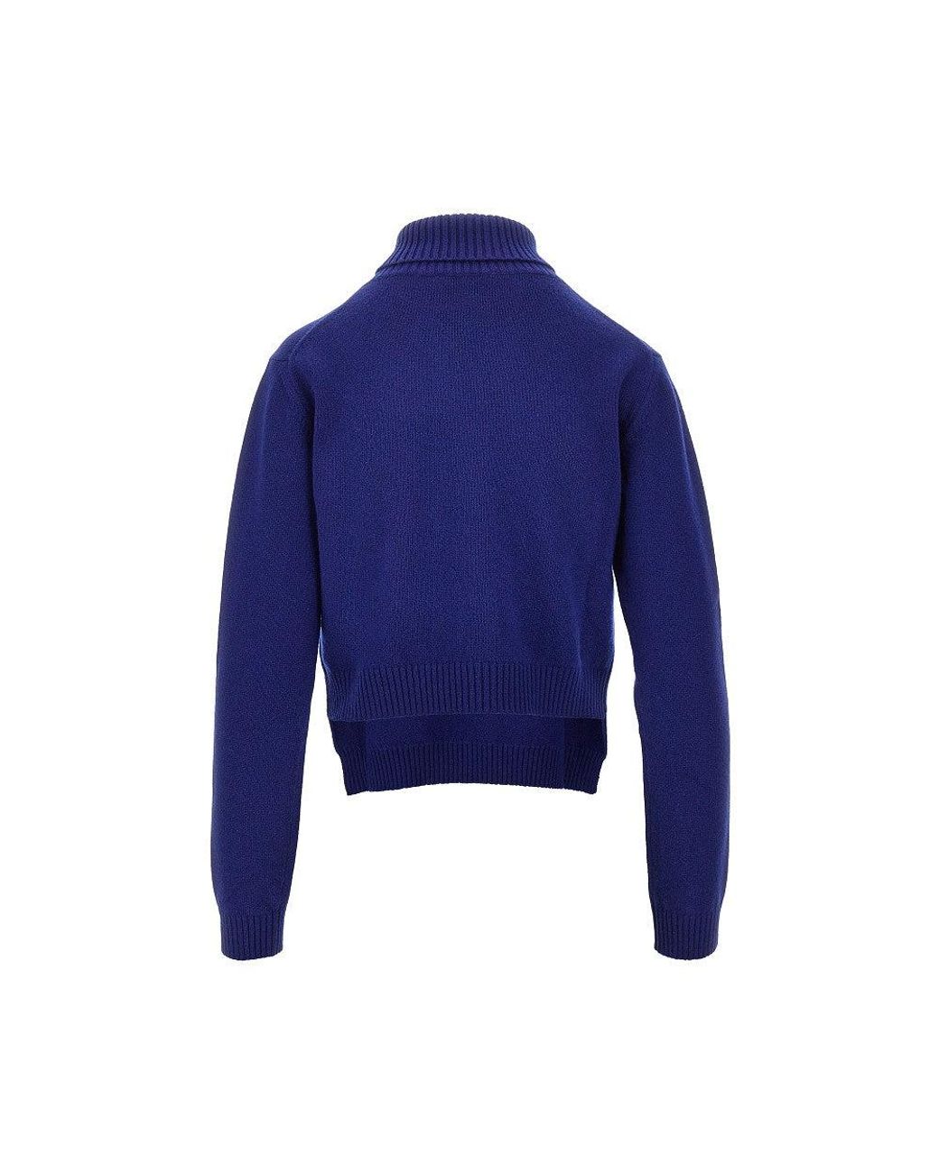 Jil Sander Blue Split Collar Wool Sweater