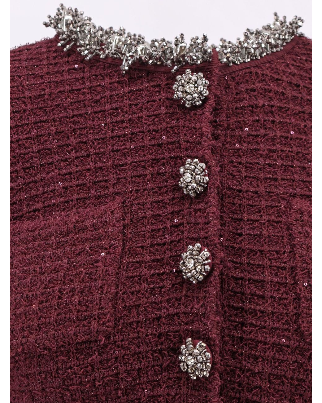 Self-Portrait Red Knitted Bordeaux Dress With Jewel Details