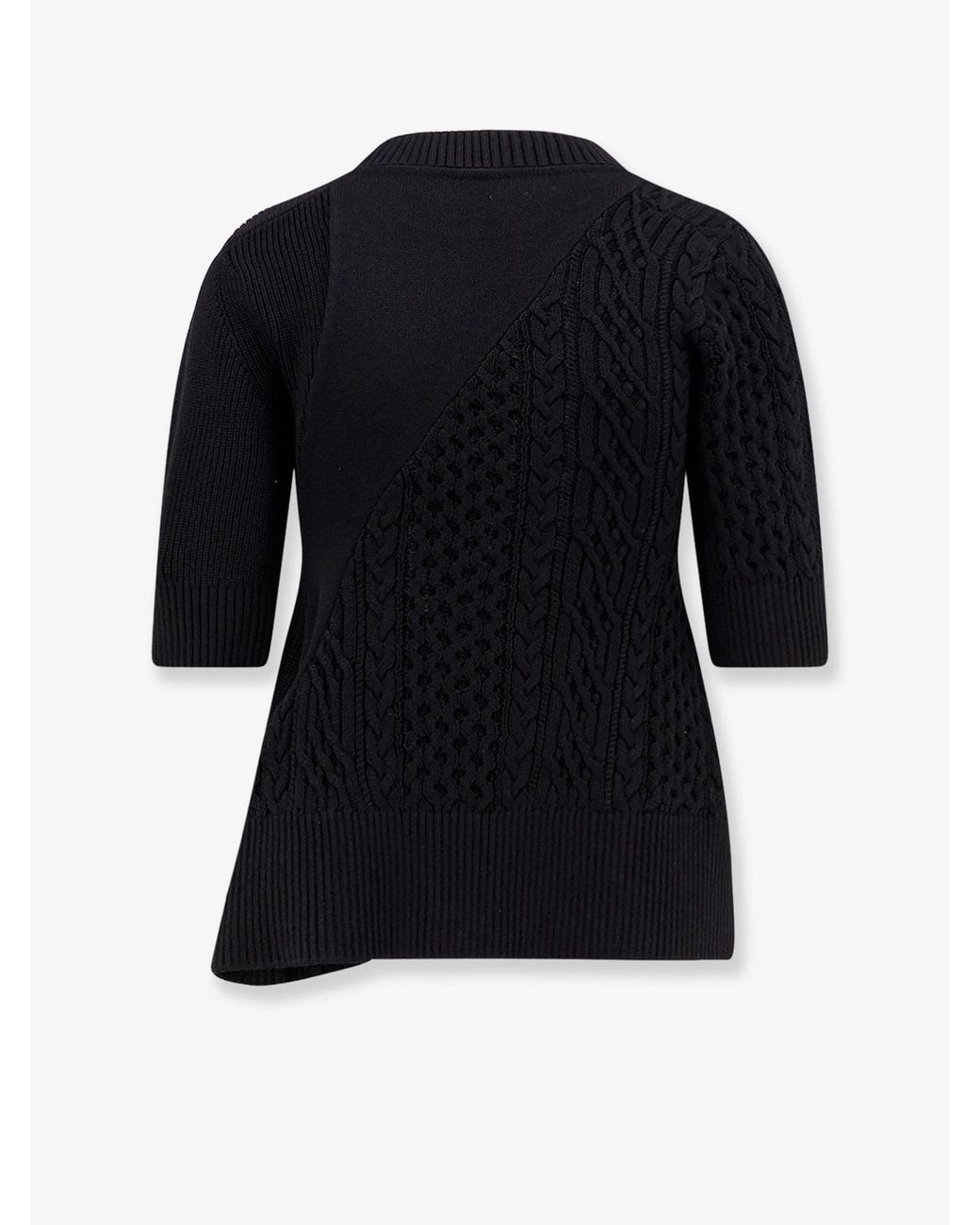 Sacai Black Cotton Blend Asymmetrical Sweater