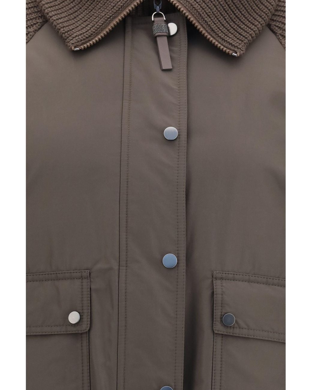 Brunello Cucinelli Brown Down Jacket With Wool Sleeves