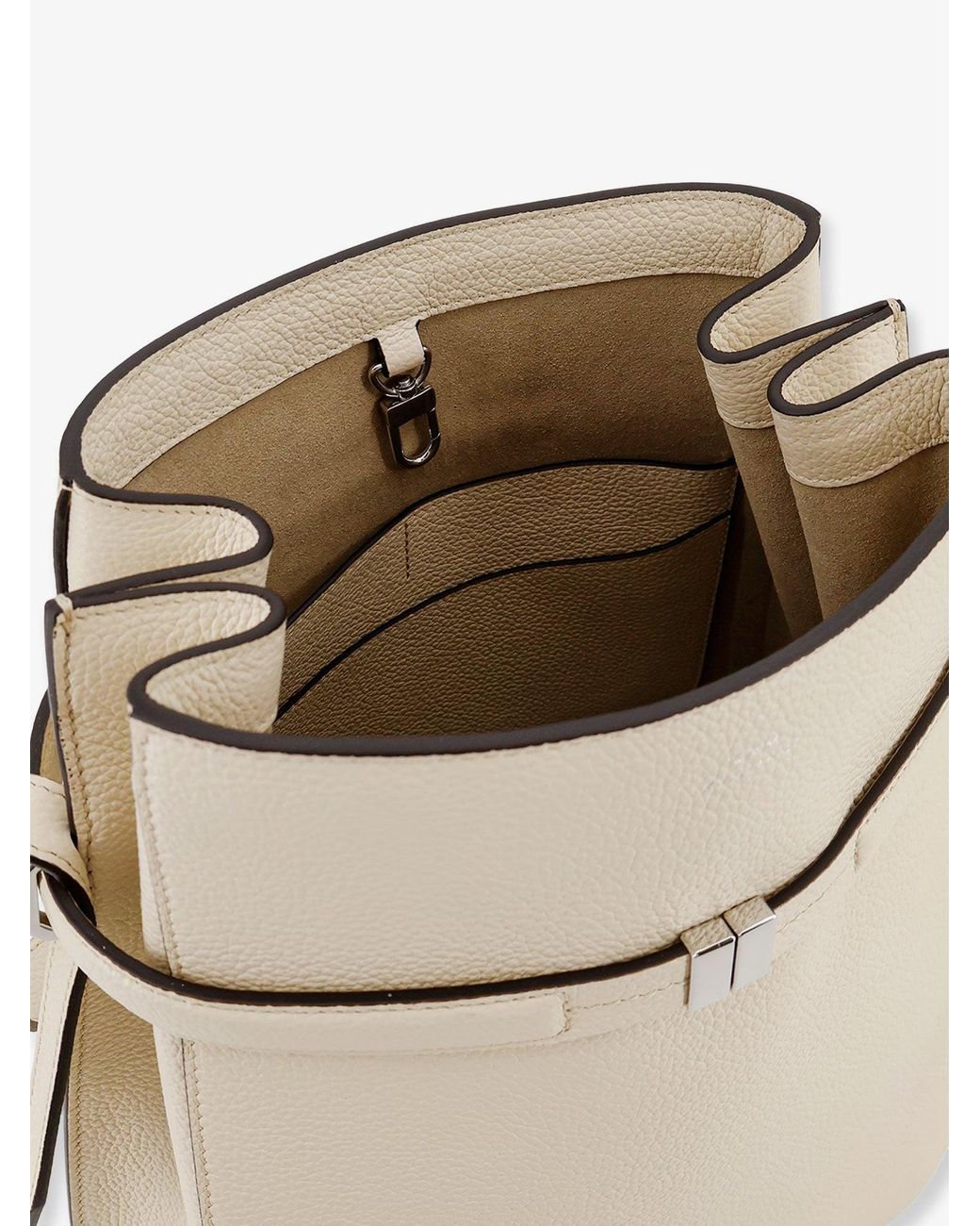 Totême Natural Hammered Leather Bucket Bag With Strap On The Front
