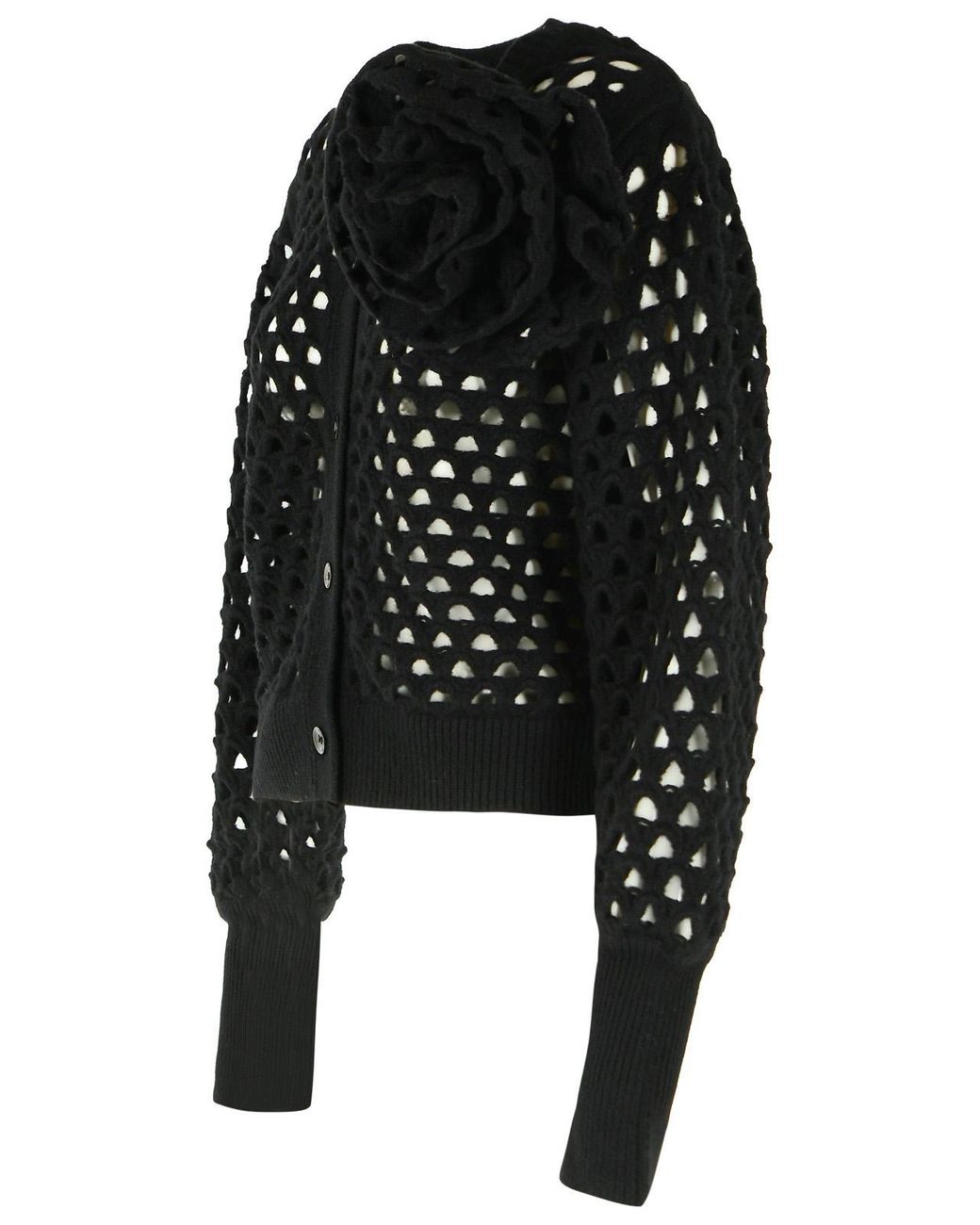 Blumarine Black Rose Detail Openwork Wool Cardigan