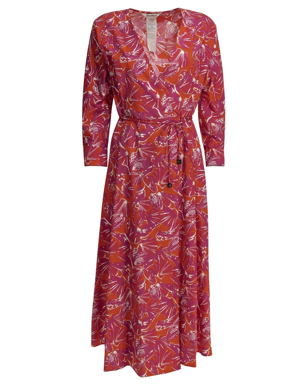 Max Mara Red Floral A Line Midi Dress