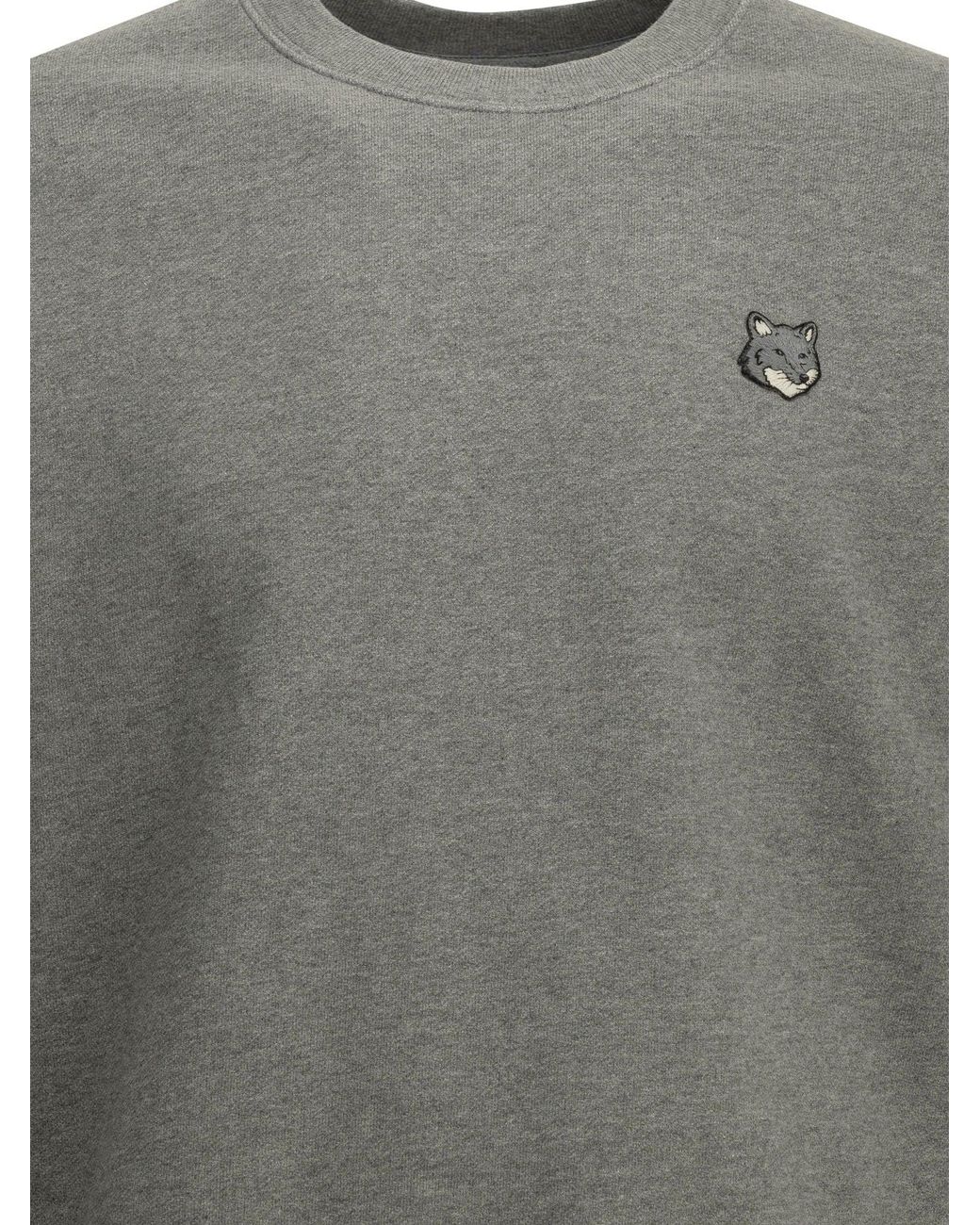 Maison Kitsuné Gray "Fox Head" Crew Neck Sweatshirt for men