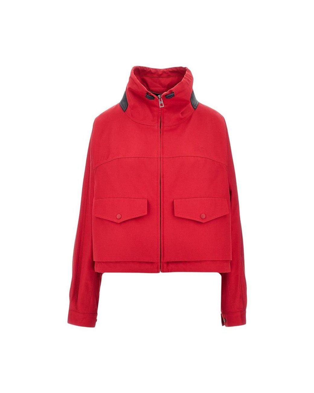 Loewe Red Cotton And Silk Jacket With Leather Details