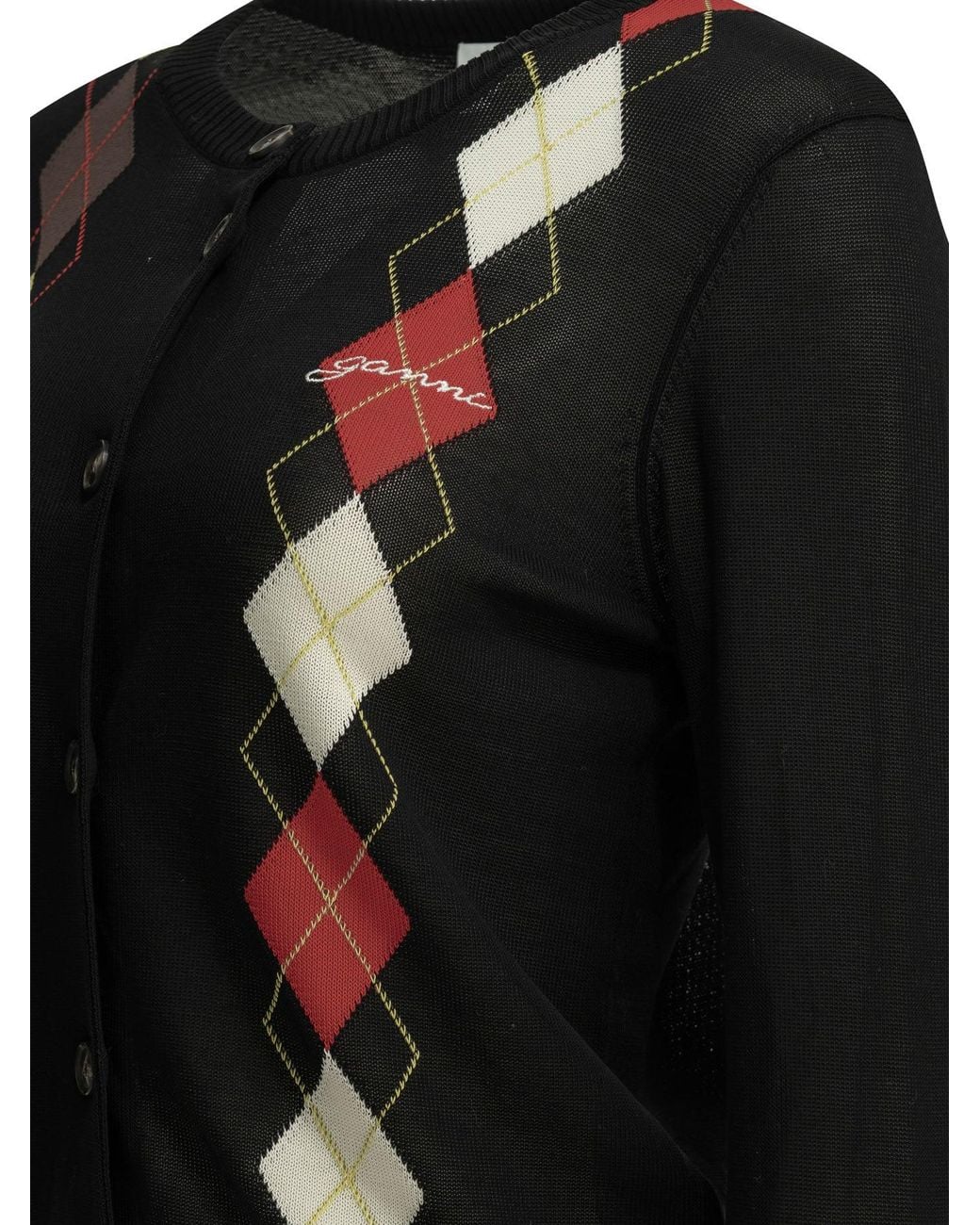 Ganni Black "Argyle" Cardigan